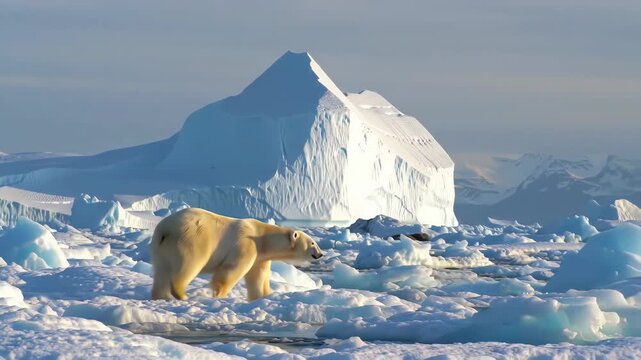 Majestic Polar Bear Wanders Arctic Ice Floes