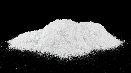 Pile of snow isolated against a black background. Snow Hills. White snow at night.