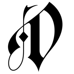 Image of the letter D in uppercase, Gothic style. Typography, lettering, calligraphy and fonts