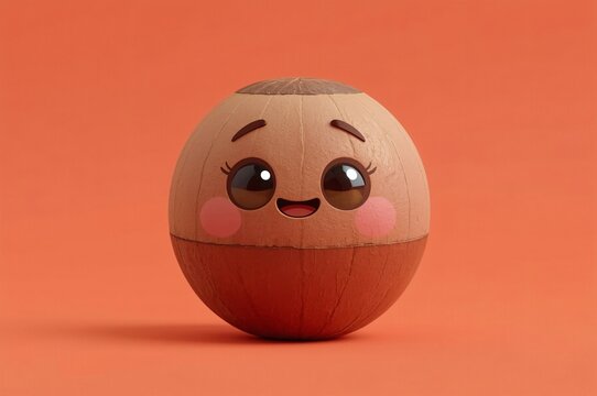 Cute wooden ball toy on orange background