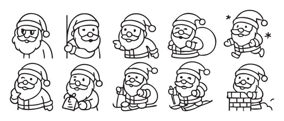 Obraz premium a set of outline icons with Santa Claus . Vector