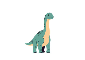 Charming cartoon brachiosaurus dinosaur walking with a smile and big eyes animation