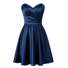 Elegant navy blue satin cocktail dress isolated on transparent background