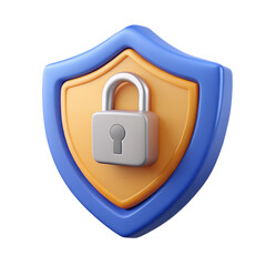 3D isometric security shield with encryption elements, white background.