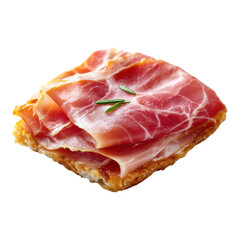 Savory Slice of Cured Ham Garnished with Fresh Herbs on White Background