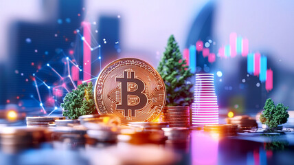 Cryptocurrency in a Futuristic Cityscape