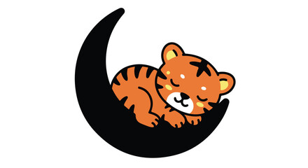 Obraz premium Cartoon tiger sleeping on crescent moon