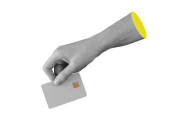 Smart card with embedded chip in hand, payment concept isolated on white background.