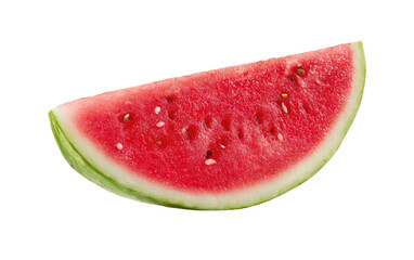 Close-up of a watermelon slice, vibrant red flesh, and green rind
