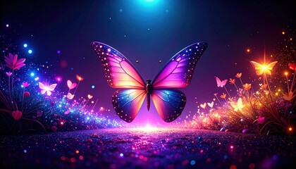 Farfalle Magiche Galattiche Arte Digitale - Wallpaper Fantasy Stelle Cuori Colori Iridescenti