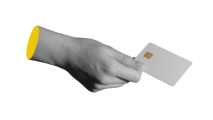 Blank plastic card with chip in hand isolated on white background..