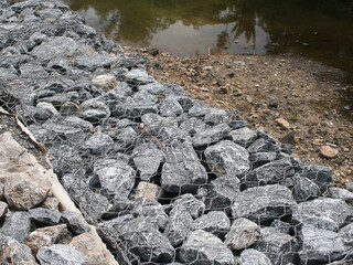 Gabion wall prevents the collapse of roads and rivers.