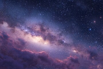 Astronomical landscape showcasing a vast starry sky filled with a mesmerizing array of colors, providing a captivating view of the universe at night