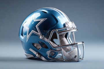 Fototapeta premium Stylish blue football helmet with star emblem displayed against a simple backdrop highlighting its design and features