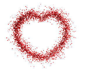 Obraz premium A vibrant, textured, red circle frame with a black center. The circle's edge is composed of many small, clustered red elements, giving it a dotted or pixelated appearance