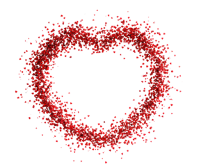 A vibrant, textured, red circle frame with a black center.  The circle's edge is composed of many small, clustered red elements, giving it a dotted or pixelated appearance