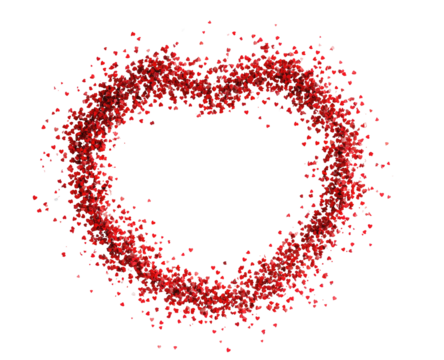 A vibrant, textured, red circle frame with a black center.  The circle's edge is composed of many small, clustered red elements, giving it a dotted or pixelated appearance