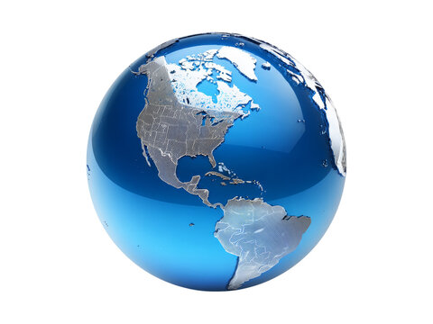 Glossy blue earth globe north and south america, Isolated On white, Png Transparent