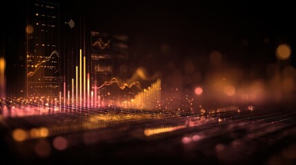 Visual representation of data analysis with glowing charts and graphs at night
