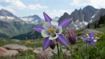 Purple columbine flower blooming in rocky mountain national park colorado wildflower photography