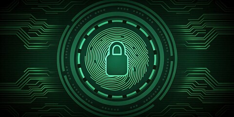 Futuristic Digital Fingerprint Lock with Cybersecurity Circuit Background.