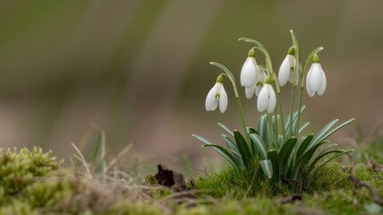 Snowdrop flower photography: close up of galanthus nivalis in spring garden nature scene