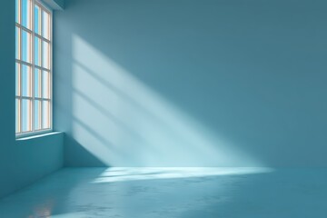 Obraz premium Light blue abstract background with natural sunlight casting shadows in a minimalist interior space ideal for product display and design elements
