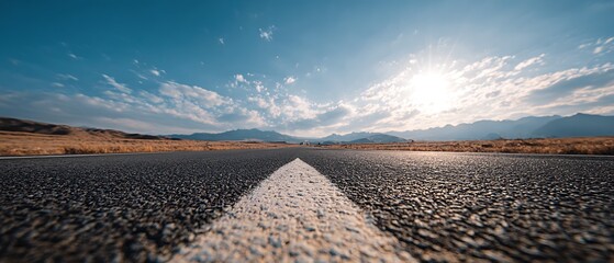 Clear path with arrow directing toward horizon for goal achievement journey
