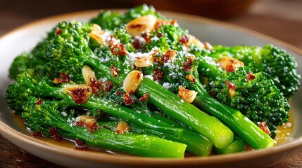 Sauteed Broccolini with Garlic, Chili Flakes, and Parmesan Cheese