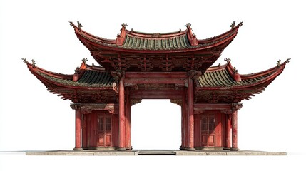 Fototapeta premium Traditional Asian architectural structure with ornate red roof and intricate detailing located in an urban setting