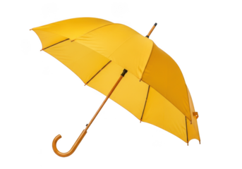 Bright yellow umbrella isolated on transparent background