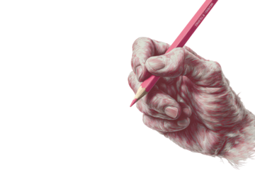 Close-up of a hand holding a pink colored pencil, with a focus on the textured skin and the precision of the grip