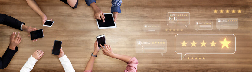 Customer centric review and rating system supports product review, digital rating concept, and...