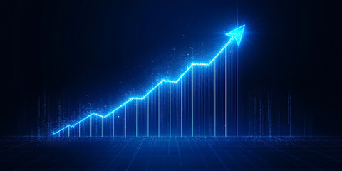 visualization showcases a dynamic blue ascending line graph, evoking growth, progress, and technological advancement, complemented by a modern