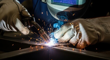 Industrial welder performing precision work with sparks flying