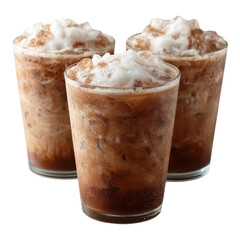 Refreshing Iced Beverages with Foam and Ice in Clear Glasses