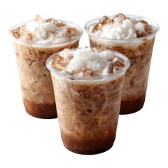 Chilled Coffee Beverages with Ice and Whipped Cream in Clear Cups