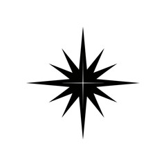 Fototapeta premium Vector art of a black starburst or compass rose symbol isolated on a, representing direction and navigation