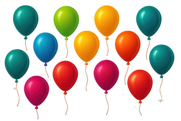 Vibrant balloons with ribbons on a clear backdrop, ideal for party invites, greeting cards, or festive designs