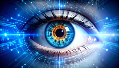 Human eye with digital circuit overlay