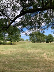 large granite obelisk monument at Fort Meigs in the distance