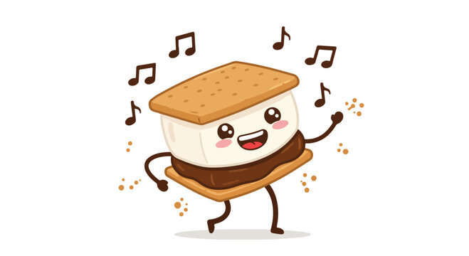 Cute cartoon smore dancing with music notes