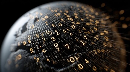 Digital representation of the globe showcasing binary code in a dynamic, illuminated pattern