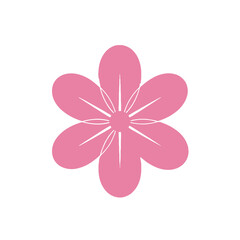 Fototapeta premium Vector art of a simple pink flower icon with six petals and a stylized center, isolated on a