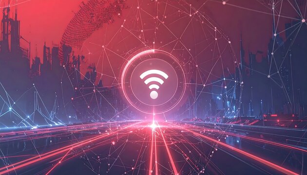 Futuristic Cityscape Wireless Network