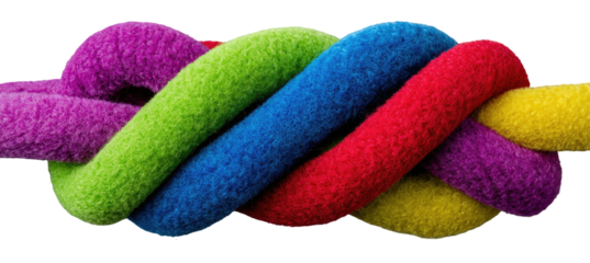 Intertwined colorful ropes knot