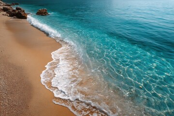 Stunning summer beach setting with golden sand and turquoise water inviting relaxation under the sun