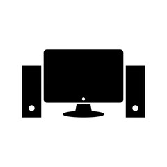 Vector art of a black computer monitor with two speakers on either side