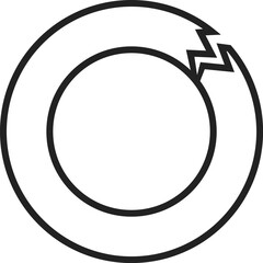Ceramic round plate with a crack icon. Vector. Line style.