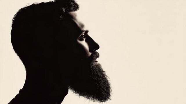 Silhouette of bearded man in side profile against light background